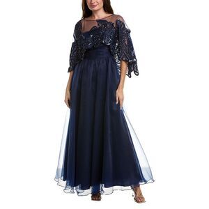 Theia Womens  Ginny Beaded Capelet Gown